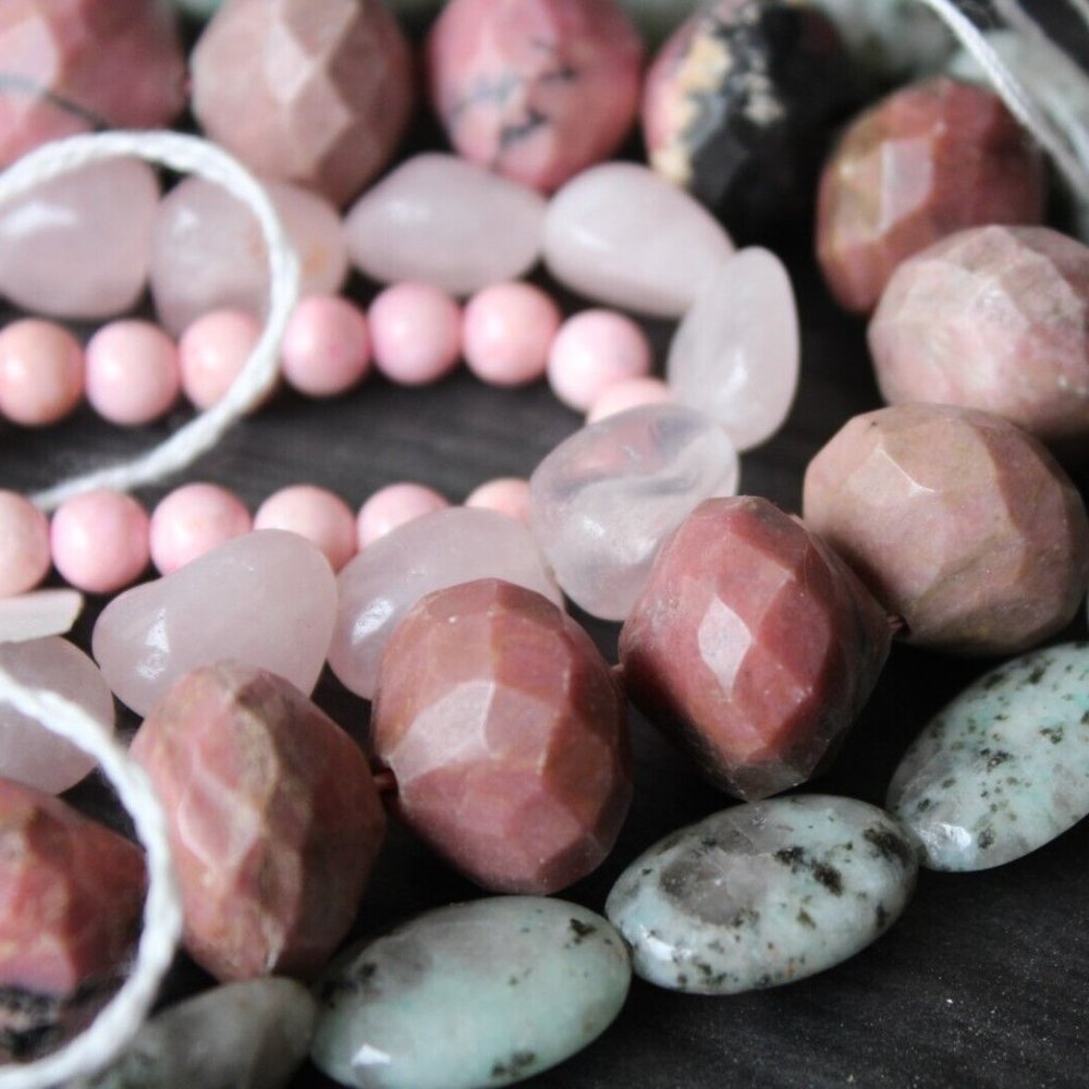 Craft Supplies - Beads for Jewelry Making - 4 Strands - Pinks / Green